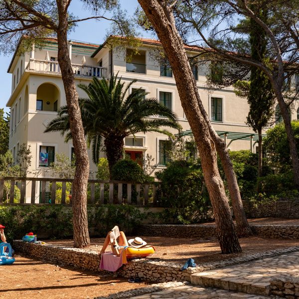 Une élégante villa méditerranéenne entourée de pins et de verdure
